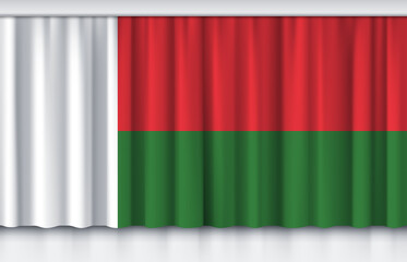 Flag of Madagascar on silk curtain, stage performance event ceremony show illustration