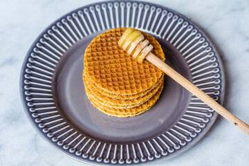 Stack of Dutch Waffles with Honey 
