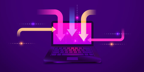 Downloading data to a computer. Futuristic background.