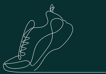 Vector illustration of sneakers. Sports shoes in a line style. Continuous one line