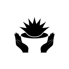 Hands holding lotus flower icon isolated on white background