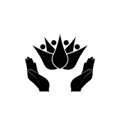 Hands holding lotus flower icon isolated on white background
