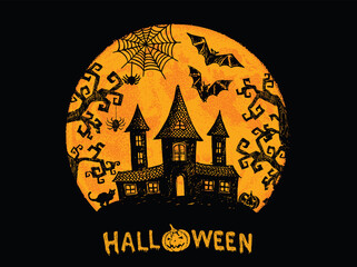 Halloween horror night vector background. Hand drawn illustration.	

