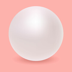Pearl isolated on Pink Background. Spherical Beautiful 3D Orb with Transparent Glares and Highlights. Jewel Gem.