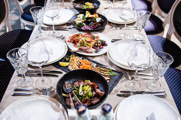 luxury tableware beautiful table setting in restaurant