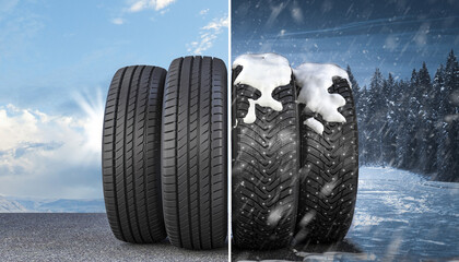 summer and winter car tires.