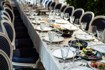luxury tableware beautiful table setting in restaurant