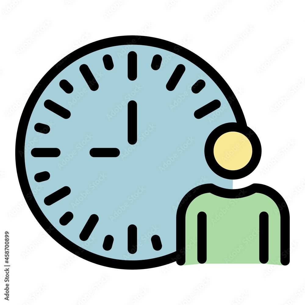 Poster man and analog clock icon. outline man and analog clock vector icon color flat isolated