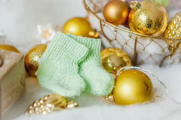 golden christmas balls and tinsel
