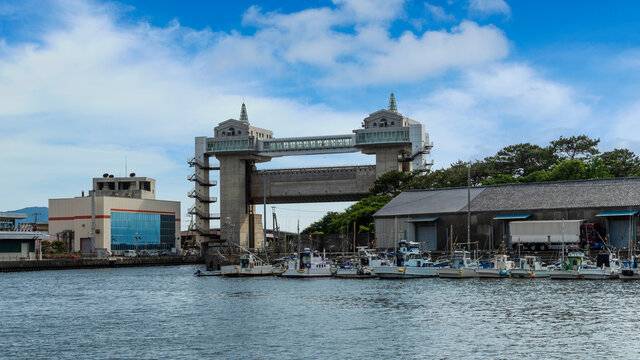 Numazu large flood gate at Namazu port in Shizuoka, Chubu, Japan.