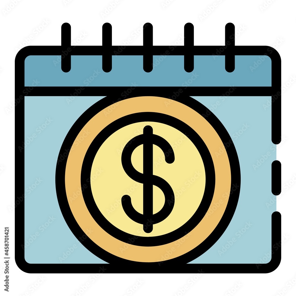 Poster calendar with a dollar sign icon. outline calendar with a dollar sign vector icon color flat isolate
