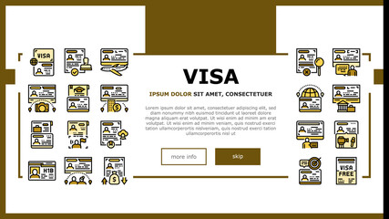 Visa For Traveling Landing Web Page Header Banner Template Vector. Business And Transit Visa, Permitting Document For Business Trip And Vacation, Political And Marriage Illustration