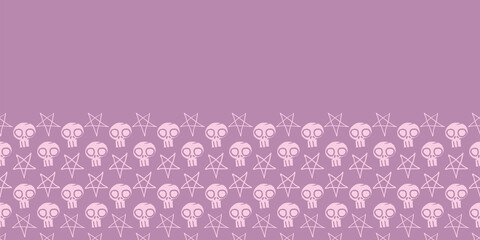 Vector pink skulls pentagram border repeat pattern