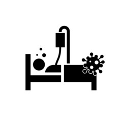 Patient with virus lying on hospital bed icon isolated on white background