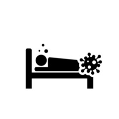 Patient with virus lying on hospital bed icon isolated on white background