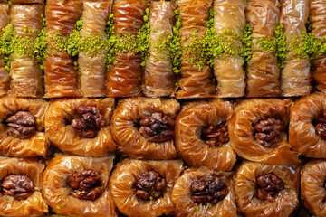 Top view food pattern texture of Turkish baklava