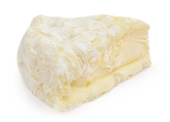 Brie or camambert cheese isolated on a white background. Camembert cheese piece macro