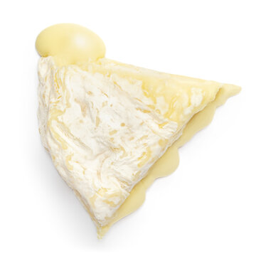 Brie or camambert cheese isolated on a white background. Camembert cheese piece Top view, lat lay