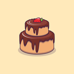 Chocolate cake cartoon vector icon illustration