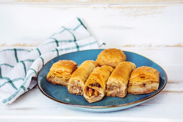 Traditional Turkish Dessert Baklava with Walnuts .Turkish Delight