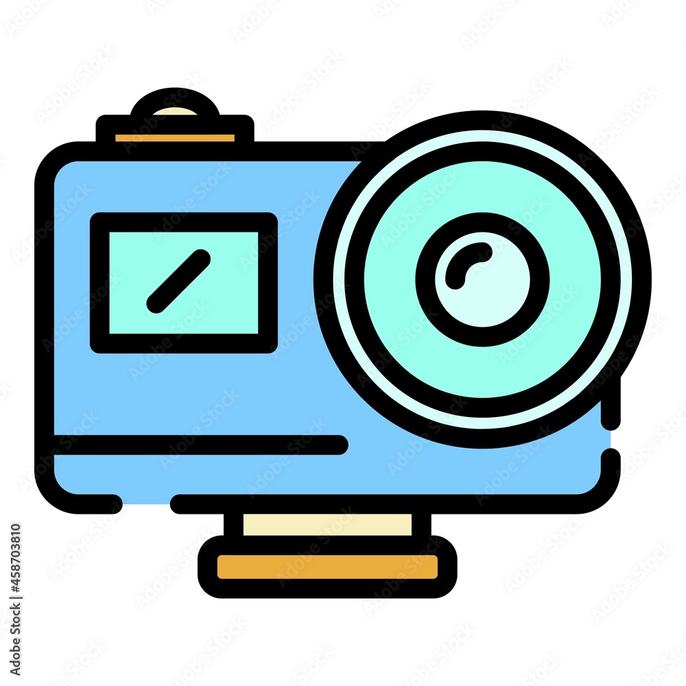 Poster action camera with lens icon. outline action camera with lens vector icon color flat isolated