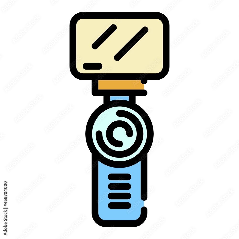 Poster hand illuminated camera icon. outline hand illuminated camera vector icon color flat isolated