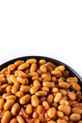 White beans in tomato sauce in bowl isolated on white background	