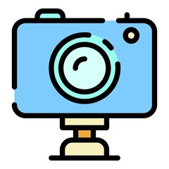 Helmet camera icon. Outline helmet camera vector icon color flat isolated