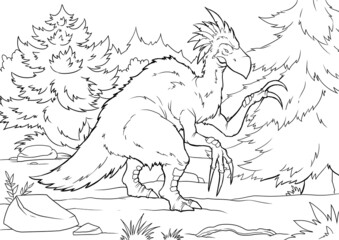 Fototapeta premium Coloring book for children with a dinosaur hand-painted in cartoon style. A4. coloring page