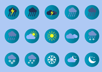 Set of weather sticker icons, vector illustration