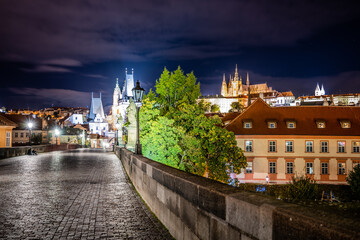 Fototapeta na wymiar Prague Castle and Lesser Qaurter view from Charles Bridge by night, Prague, Czech Republic