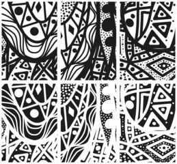 Vector ethnic patterns. Black and white lines. Ethnic black and white print. Black and white printing for textiles.