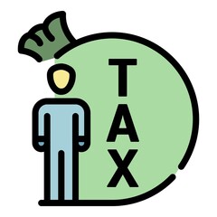 Tax bag icon. Outline tax bag vector icon color flat isolated