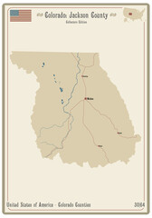 Map on an old playing card of Jackson county in Colorado, USA.