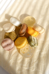 Bars of scented essential oils eco soap for skincare and body.