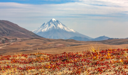 Fototapeta premium Vilyuchinsky volcano in autumn. Kamchatka peninsula. Selective focus