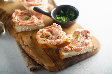 Homemade pate or teewurst with white bread