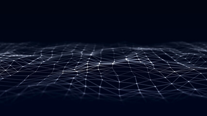 Abstract blue futuristic background. Technological wave of information data flow. 3D rendering.