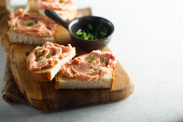 Homemade pate or teewurst with white bread