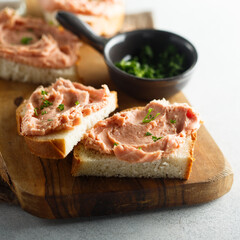 Homemade pate or teewurst with white bread