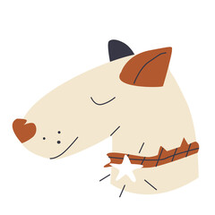 The head of a beige dog with closed eyes, a brown ear and a collar with a star. Cute vector animal avatar