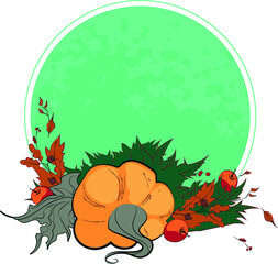 Obraz na płótnie Canvas Sale, pumpkin frame for autumn mood. Halloween. Frame for sales in orange, white ang green colors. Thanksgiving. Vector illustration