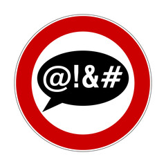 Stop swearing sign. Vector illustration of red circle prohibition sign with bad words symbol inside. Swear icon. Do not use swear words. Stop slang.