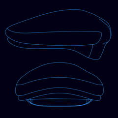 Set with the contours of the cap from blue lines on a dark background. Vector illustration