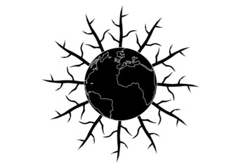 Icono del planeta Tierra con árboles quemados a su alrededor © Gabrieuskal