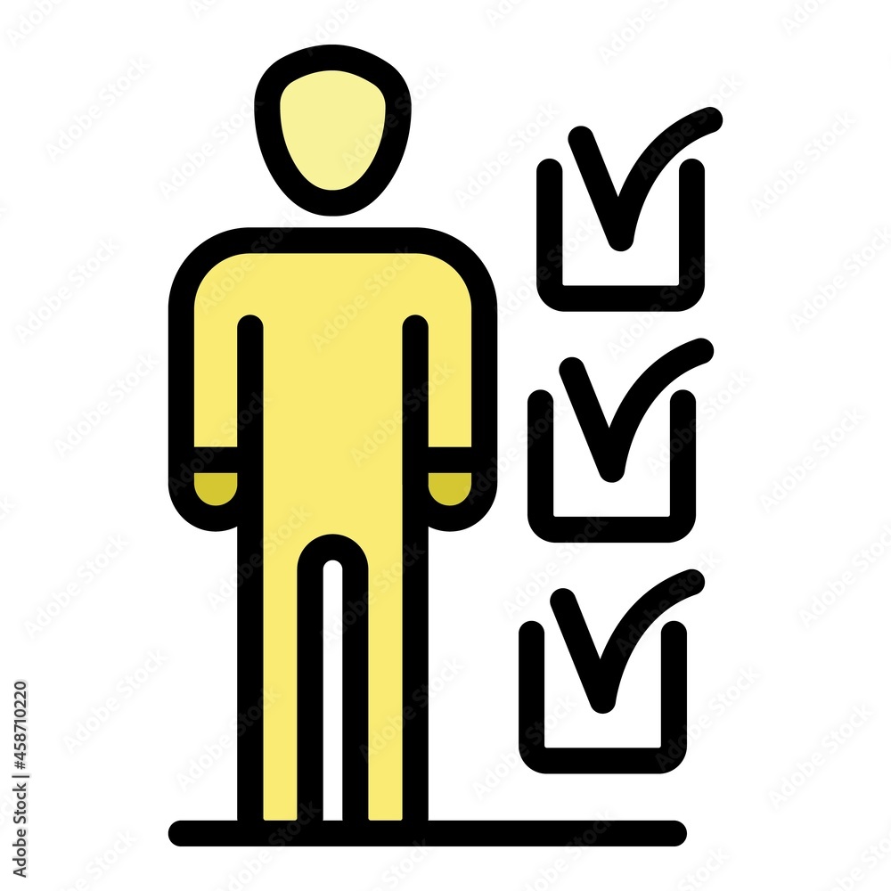 Poster man donate checklist icon. outline man donate checklist vector icon color flat isolated