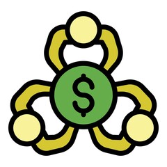 Group crowdfunding icon. Outline group crowdfunding vector icon color flat isolated