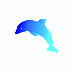 Blue Dolphin Gradient Animal Logo Design Concept in vector format. This design showcases a dolphin silhouette filled with a gradient of blues, giving it a dynamic and vibrant look. 