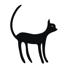 Black cat sitting vector illustration. Hand drawn doodle style black cat. Design for sticker, decor, greeting cards.