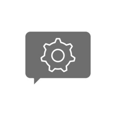 Message with gear wheel, faq, technical assistance grey icon.